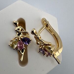 Ballerina Drop Earrings 14k Gold Plated Multi Color Cubic Zirconia‎ Lever Back